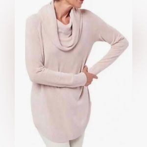 Barefoot Dreams CozyChic ultra lite coastal cowl neck tunic in rosebud XL